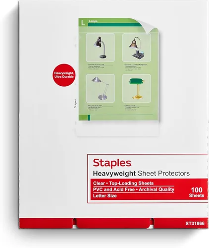 Vista 8 de Staples Protectores de hojas pesados, 8.5 x 11 pulgadas, protectores transparentes de 3 agujeros perforados, caja fuerte para archivos, paquete