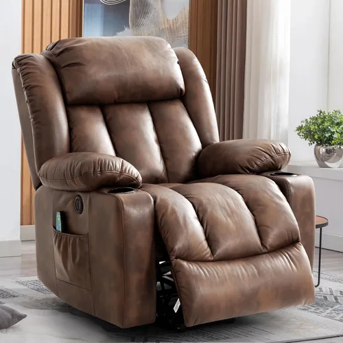 Vista 10 de Silla reclinable eléctrica para personas mayores, sillas reclinables eléctricas para adultos con masaje y calor, portavasos, control remoto, puertos
