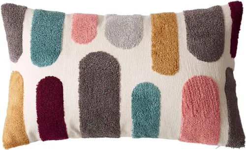 Vista 15 de vctops Funda decorativa para cojín con detalles de penachos geométricos estilo bohemio, funda de almohada cuadrada bordada en algodón para sofá