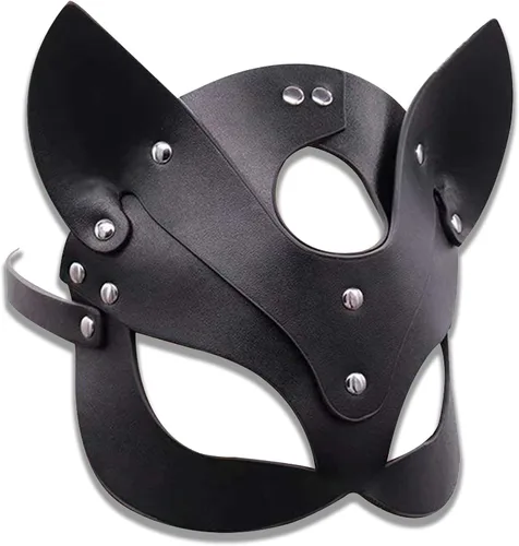 Vista 6 de Woman Leather Cat Mask Costume Bunny Fox Masks,Animal Half Face Mask Cosplay Halloween Party Women Ladies