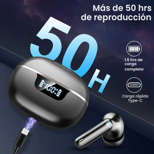 Vista 4 de Jxrev Auriculares inalámbricos mejorados 2026, auriculares Bluetooth 5.4 de 50 horas de reproducción con 4 micrófonos ENC con cancelación de ruido