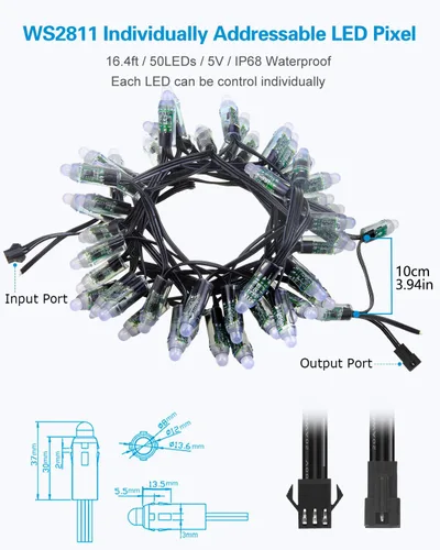 Vista 2 de ALITOVE WS2811 - Luz LED direccionable de píxeles, 50 unidades, 5 V, 0.472 in, color de ensueño digital, difusión de color, módulo de píxeles LED