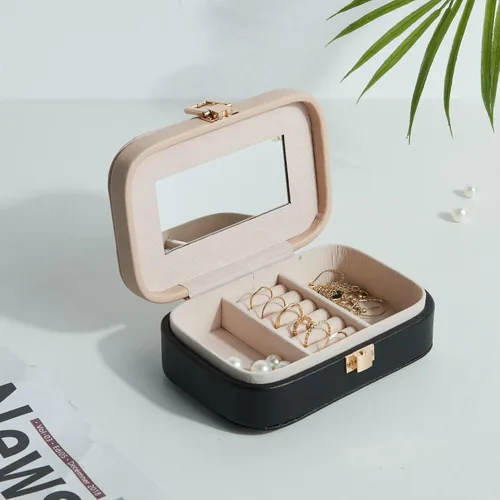 Vista 3 de Estuche organizador de joyas para mujer organizador de aretes soporte pequeño para joyero de viaje cajas de almacenamiento de joyas portátiles