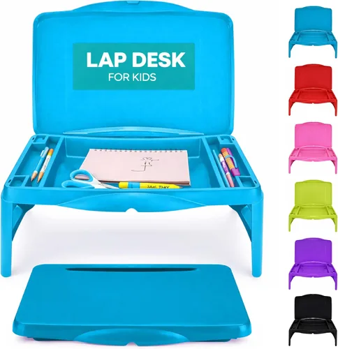 Vista 14 de MAVOCRAFT - Bandeja plegable para regazo para niños con almacenamiento, escritorio portátil para niños y adultos, escritorio de regazo para niños