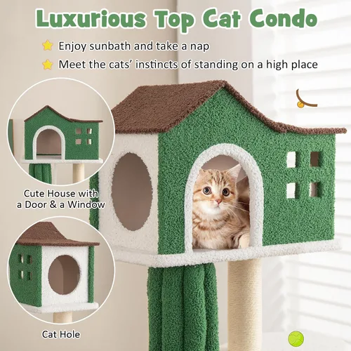 Vista 5 de Tangkula Árbol alto para gatos de interior, torre moderna de 7 niveles y 61 pulgadas con postes rascadores de sisal, condominio superior, tela