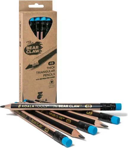 Vista 10 de KOALA TOOLS Lápices Garra de Oso Paquete de 1 (6 Lápices) - Gruesos, Resistentes, Agarre Triangular, Grafito, Mina 2B con Goma de Borrar
