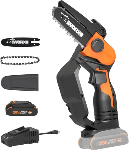 Vista 12 de [Usado] WORX WG324.9 20V Power Share Sierra de poda inalámbrica de 5 pulgadas, solo herramienta, negro y naranja
