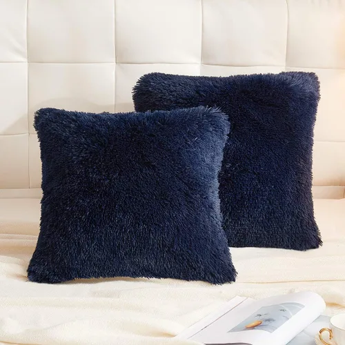 Vista 37 de LIFEREVO Paquete de 2 fundas de almohada de piel sintética, serie de lujo decorativa para el hogar de felpa peluda, funda de almohada peluda súper