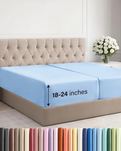 Vista 176 de Sábana bajera ajustable extra profunda Twin XL – Sábana bajera individual de lujo de hotel solamente – Se adapta fácilmente a colchones de 18 a 24