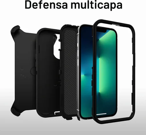 Vista 5 de OtterBox Funda para iPhone 13 Pro (solamente) Defender Series, color negro, resistente y duradero, con protección de puerto, incluye soporte de clip