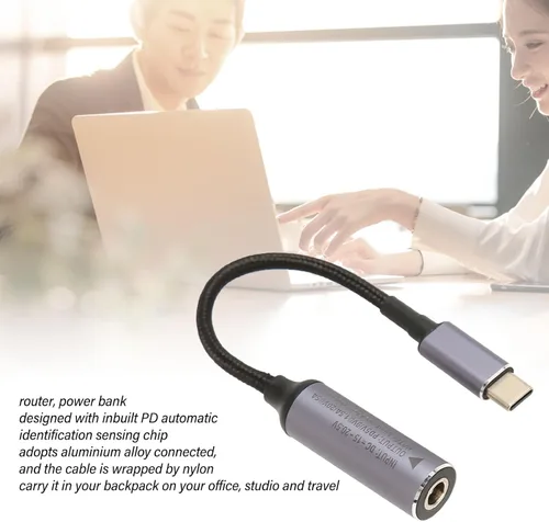 Vista 4 de Cable de alimentación CC de 0.217 x 0.098 in a USB C, entrada a USB C macho cable de carga de alimentación, con identificación automática