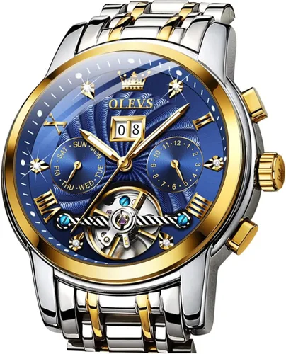 Vista 9 de OLEVS Relojes de esqueleto para hombre, reloj de pulsera de diamantes de lujo, automático, mecánico, automático, luminoso, impermeable
