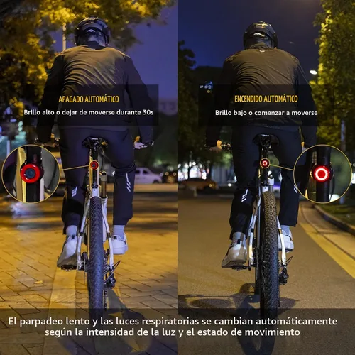 Vista 2 de ROCKBROS Luz trasera para bicicleta recargable con sensor de encendido automático IPX6 impermeable