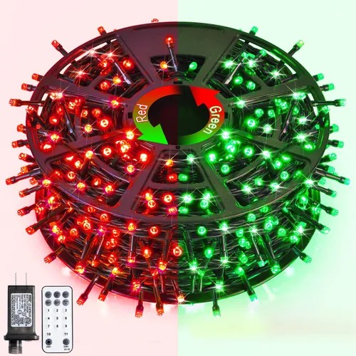 Vista 39 de JMEXSUSS 400 luces LED de Navidad rojas, blancas y verdes, luces de árbol de Navidad de 132 pies con control remoto, tira de luces para interiores