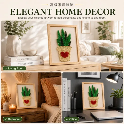 Vista 7 de RM Studio - Set de arte con hilos DIY con todos los accesorios y marco para niños, estudiantes, adultos principiantes, decoración hecha a mano, Aloe