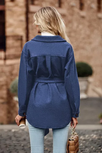 Vista 4 de PRETTYGARDEN Gabardinas de invierno de moda 2023 para mujer, con solapa y botones, con cinturón, chaquetas casuales