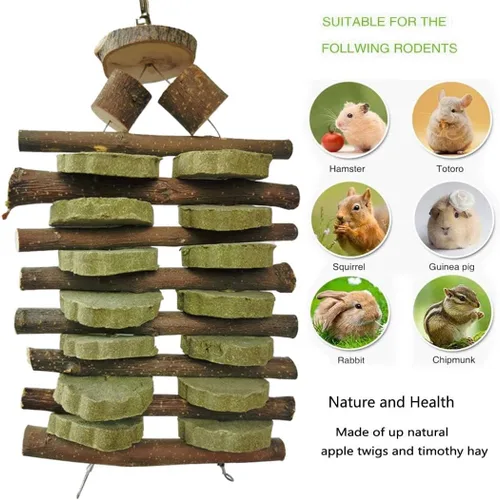 Vista 2 de Juguetes masticables de conejo para dientes, palitos de madera de fruta orgánica para conejos, conejos, chinchilla, conejillos de indias, hámsters