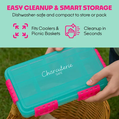 Vista 6 de SubSafe Caja fuerte para charcutería, sin BPA, tabla de embutidos segura para alimentos con tapa y asa, organizador portátil de bandeja