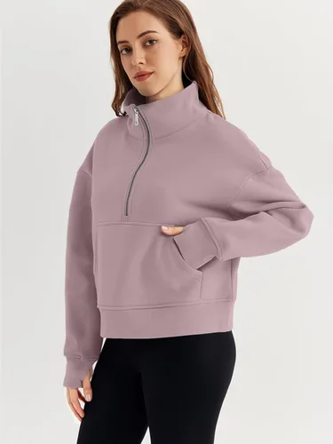 Vista 3 de EFAN Sudaderas cortas para mujer, con media cremallera, forro polar, con cremallera de un cuarto, sudaderas con capucha 2023, ropa de moda de otoño