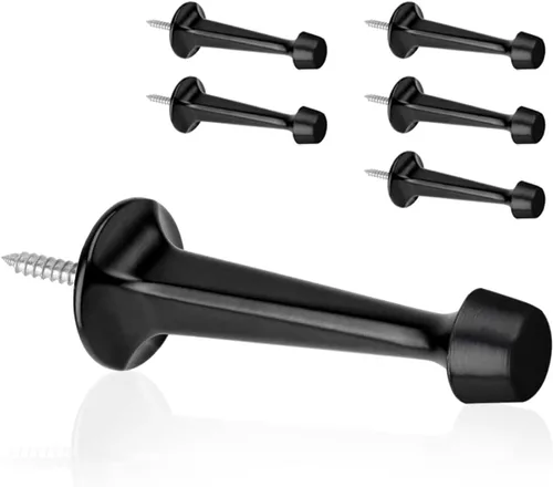 Vista 11 de Paquete de 2 topes rígidos sólidos para puerta, protectores de pared resistentes con puntas de goma suave, color negro
