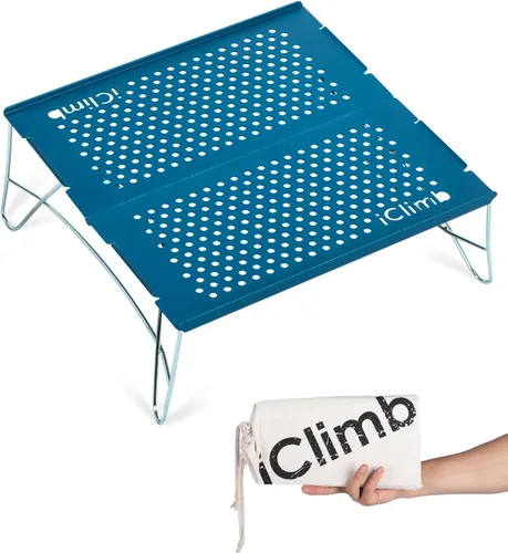 Vista 16 de iClimb Mini mesa plegable individual ultraligera y compacta para mochileros, camping, senderismo, playa, picnic (azul - S)