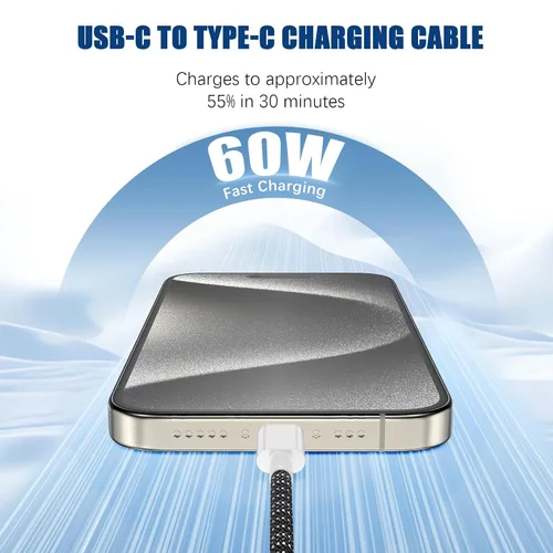 Vista 2 de Cable de carga rápida USB C a C de 10 pies, 60 W de carga rápida tipo C a C, cable de carga para Apple iPhone Duo/18 Pro 17 Pro Max/17 Air/16 Pro/15