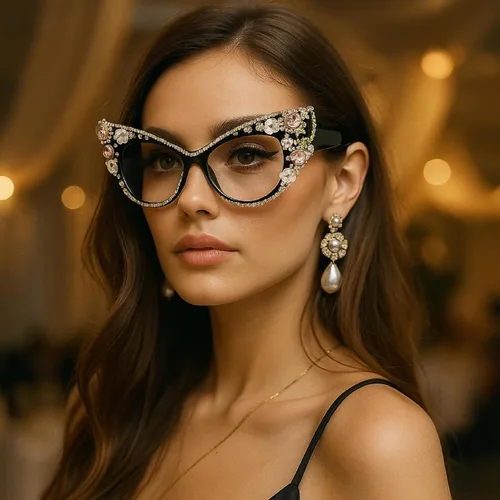Vista 5 de Melrose Diamond Jewelry - Gafas de lectura punk, diseño de ojo de gato único para mujer