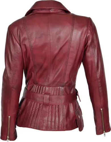 Vista 2 de Chaqueta casual Celia Borgoña con cinturón de cuero real para mujer