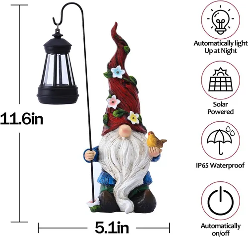 Vista 2 de Estatua solar de gnomo de jardín con luces, decoración al aire libre Gnome