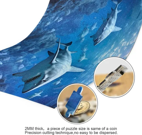 Vista 3 de Rompecabezas de tiburones de 1000 piezas para adultos, juego de rompecabezas grande desafiante para adultos y adolescentes, 29.5 x 19.7 pulgadas