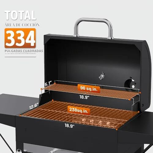 Vista 4 de KEYO GRILL Parrilla de carbón de 20 pulgadas, resistente con mesas