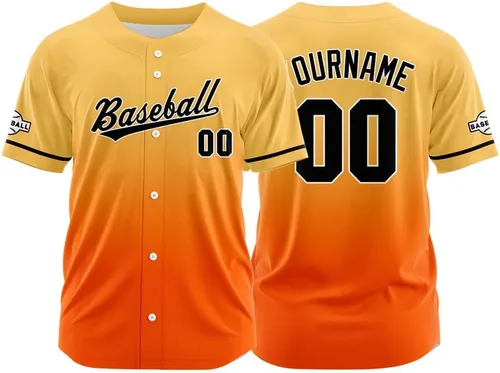 Vista 15 de Camiseta de béisbol con degradado personalizado, nombre, número y logotipo personalizados para hombres, mujeres y niños