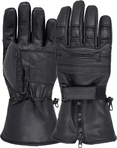 Vista 3 de Guantes de motocicleta para hombre para clima frío guantes de equitación de motocicleta de cuero auténtico color negro Negro
