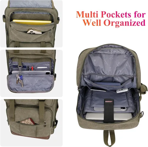 Vista 5 de WITZMAN Mochila de lona con puerto de carga USB, mochila de viaje grande, bolsa de viaje, bolsa de lona para portátil de 17 pulgadas para hombres