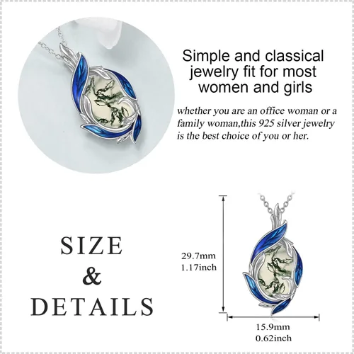 Vista 17 de LUHE Collar de plumas de piedra lunar, collar con colgante de plumas de plata de ley, joyería de regalo de Navidad para mujer