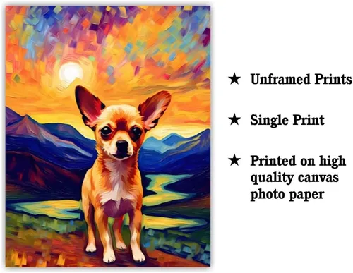 Vista 2 de Bestbuddy Pet 8 x 10 sin marco noche estrellada inspirada Chihuahua perro mascota familia amigo paz pintura al óleo impresión arte póster decoración