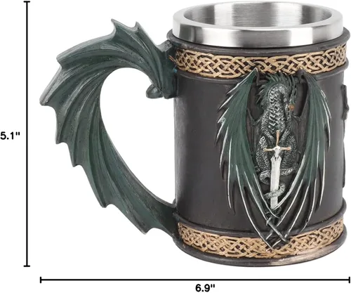 Vista 10 de Taza de cerveza vikinga medieval Taza de café vikingo retro de dragón Taza de acero inoxidable para jarra Taza de cerveza de gran capacidad