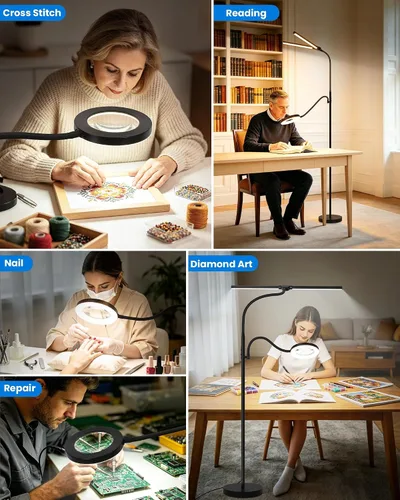 Vista 8 de Lámpara de pie LED con lupa 10X, lámpara de aumento brillante de 24W/2800LM