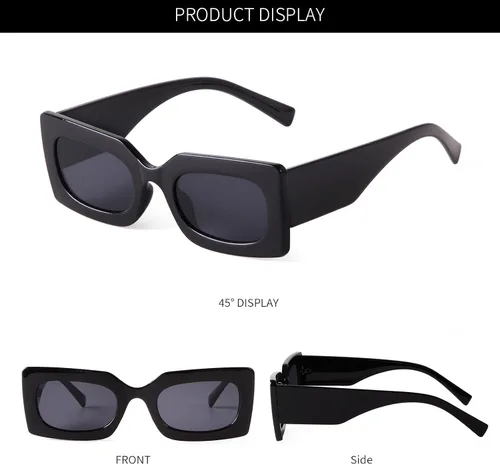 Vista 4 de GIFIORE Gafas de sol rectangulares retro de los años 90 para mujer, gafas gruesas de moda, marco negro y rosa