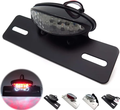 Vista 2 de HONGK - Placa eliminadora de guardabarros con luz trasera integrada LED negra transparente para motocicleta, compatible con Harley Yamaha, Suzuki
