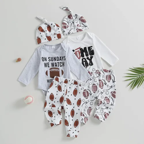 Vista 7 de Omkzanbi Ropa para bebé recién nacido, mameluco de manga larga, pantalones deportivos, sombrero, traje de otoño para el día del partido, 0-12 meses