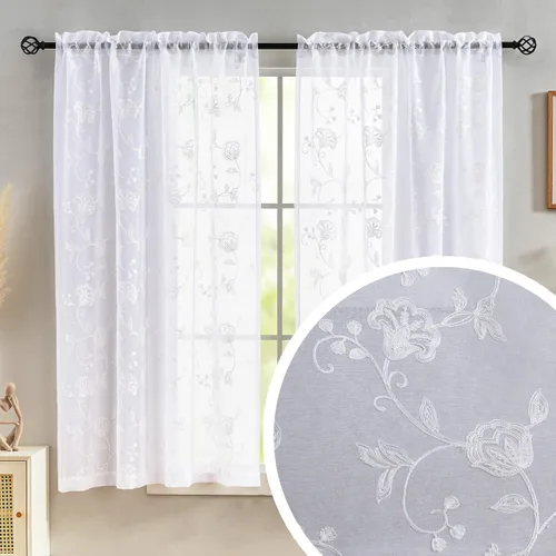Vista 85 de MYSTIC-HOME Juego de cortinas de niveles transparentes blancas para cocina de 24 pulgadas de largo, tratamiento de cortinas para ventanas pequeñas