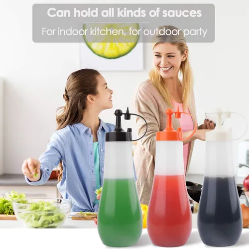 Vista 9 de Botella de condimento, para salsa, para cocina, jarabe de plástico, para ensalada, aderezo, dispensador de alimentos, para aceite de salsa picante