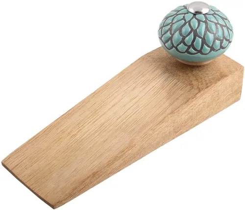 Vista 22 de Indian Shelf Tope de puerta de madera Cuña de puerta floral hecha a mano Tope verde para puerta (5.5 in, 1 pieza)