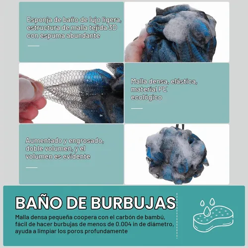 Vista 4 de Sunnyray Esponja de esponja de baño de 1.76 oz (50 g), bola de ducha de carbón de bambú, esponja exfoliante de baño, esponja de baño de malla