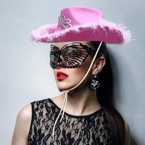 Vista 5 de Sombrero vaquero de vaquera, sombrero de princesa con lentejuelas con diseño de tiara corona, sombrero de vaquero para disfrazarse, Halloween
