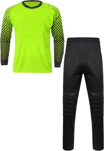 Vista 2 de TiaoBug Conjunto de camiseta y pantalones de fútbol acolchados para niños y niños, camisa de portero de manga larga, uniforme de entrenamiento