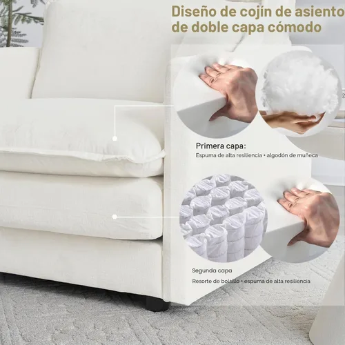 Vista 5 de KIVENJAJA Sofá biplaza de chenilla, sofá grande de 2 plazas con nube, moderno y cómodo asiento profundo con 4 almohadas para sala de estar Beige