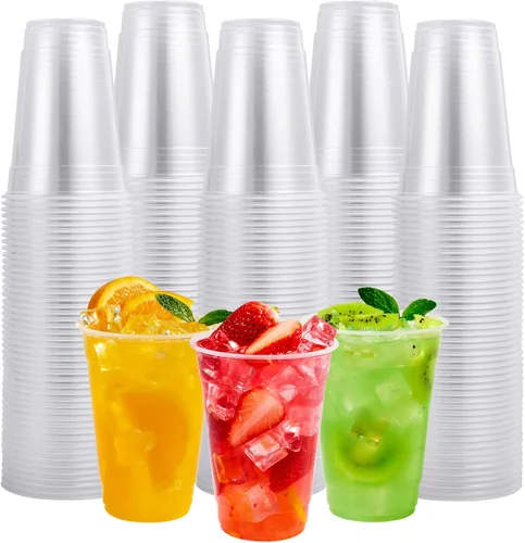Vista 8 de FOCUSLINE Paquete de 300 vasos de plástico transparente desechables de 12 oz, vasos de plástico transparente desechables, vaso para beber para agua