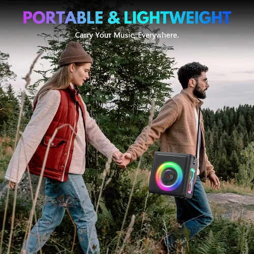 Vista 8 de Máquina de karaoke, altavoz portátil Bluetooth 5.3 con 2 micrófonos inalámbricos para adultos, sistema PA con corrección de tono y ajuste de eco